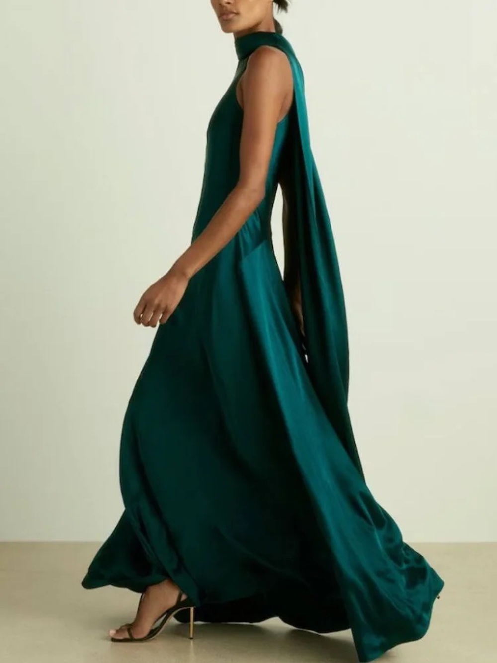 Reiss Teal Green Sleeveless Maxi Dress with Draped Back Panel